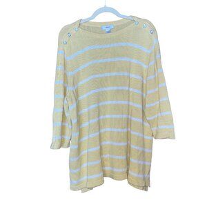 CJ Banks Yellow & White Striped 3/4 Sleeve Sweater 2X Womens Knit Top